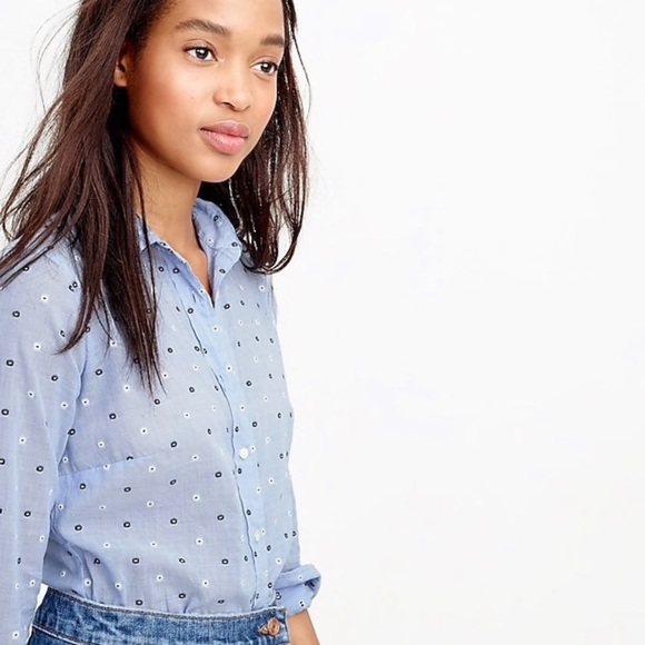 J. Crew Tops - J. Crew Perfect Shirt in Blue Embroidered Dot SZ 4